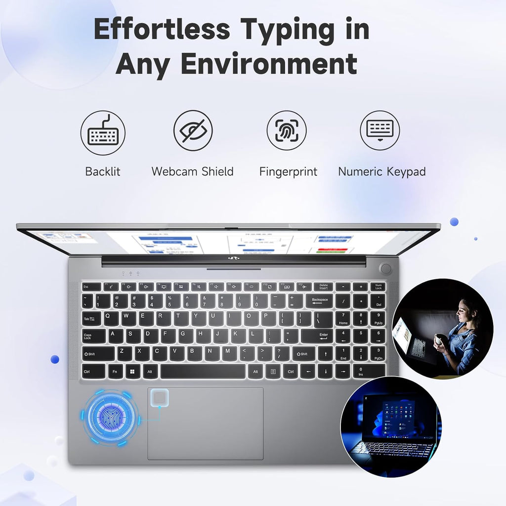 NIMO 15.6" FHD IPS Laptop, Intel Core i3-1215U (Beats i5-1135G7 Class), 16GB RAM, 512GB SSD, Windows 11 Home, Wi-Fi 6, Backlit Keyboard, Fingerprint, USB-C 65W Fast Charge, Bluetooth 5.2, 180° View