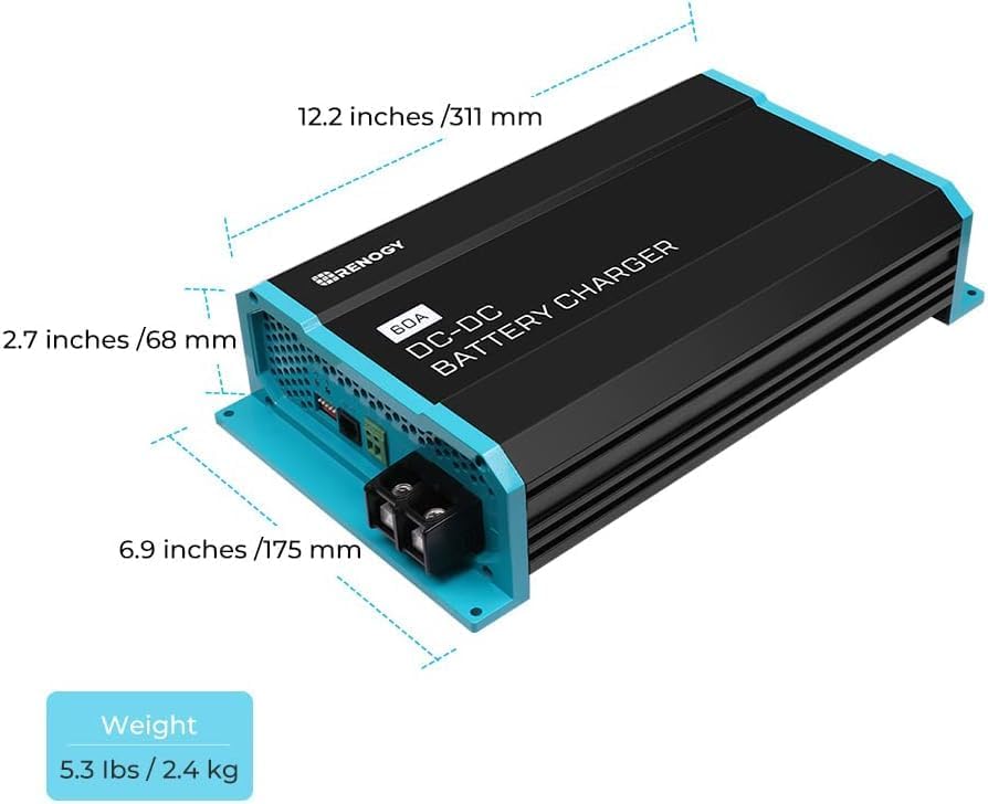 RENOGY REGO 12V 60A DC-DC Battery Charger with LiFePO4 Activation, Waterproof Smart Battery Charger Compatibility with Flooded, Gel, AGM, and Lithium Batteries for RV Marine Truck All Weather