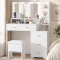 GarveeHome Vanity Desk, Makeup Vanity Table with Mirror & 9 LED Light Bulbs, 4 Large Drawers and 3 Tiers of Open Shelves for Bedroom, White