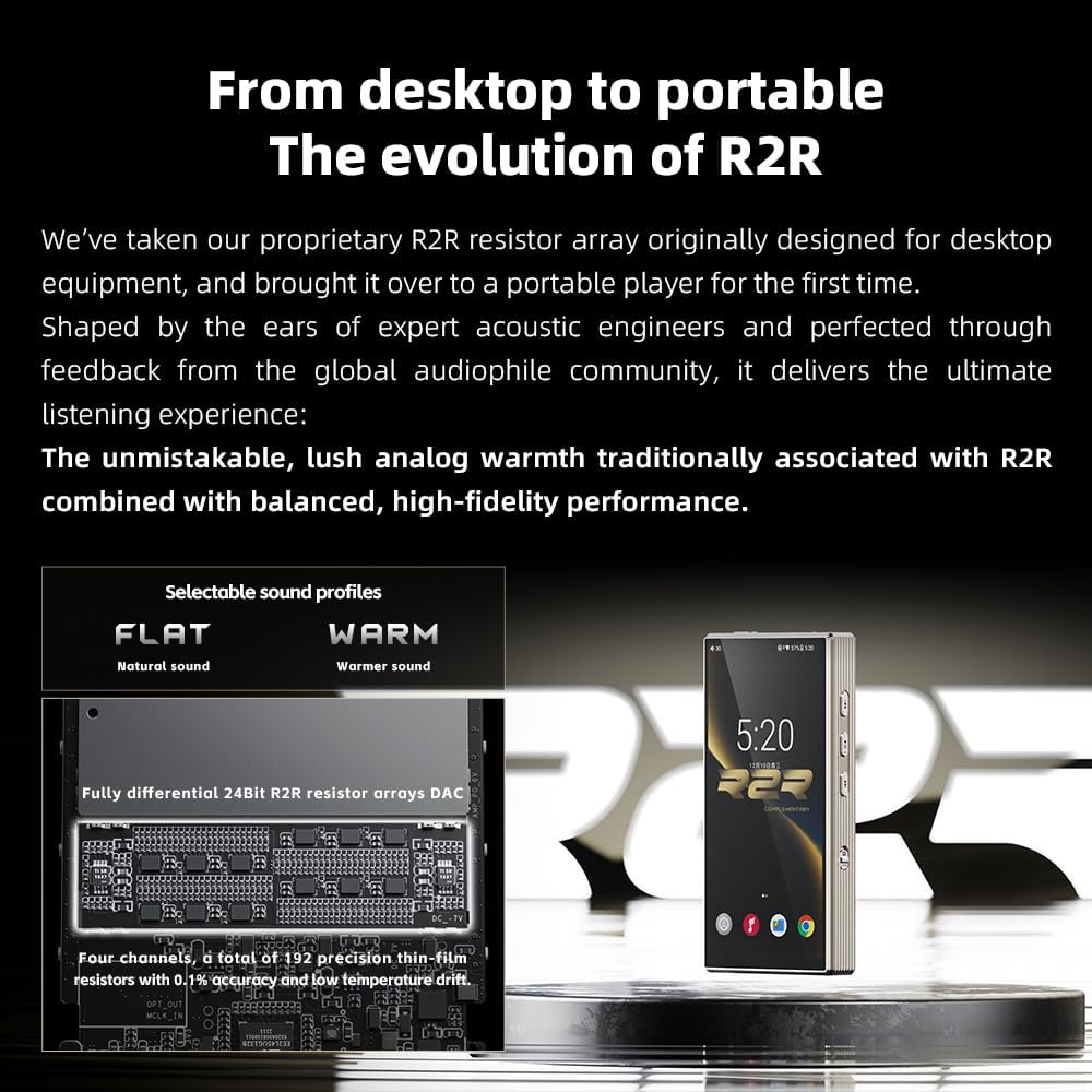 FiiO M33 R2R Portable HiFi Music Player, Snapdragon 680, 8GB RAM + 128GB Storage, True R2R DAC, XMOS XU316 USB Audio, 1100mW Balanced Output, AUTO EQ, 5.5” Full HD Display (Vintage Gold)