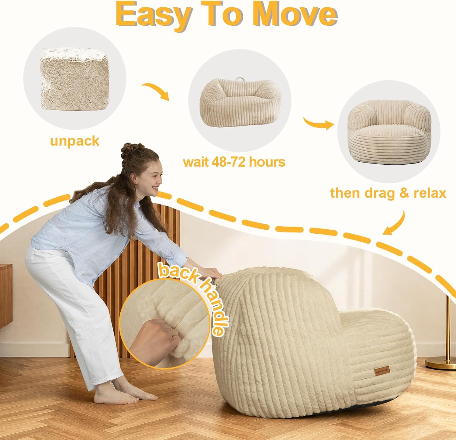 EBENCHICO Bean Bag Chair, Comfy Bean Bag Sofa with Filling for Adults and Kids, Cozy Beanbag Chair for Dorm, Floor Couch Sofa Chair for Living Room, Gaming, Reading