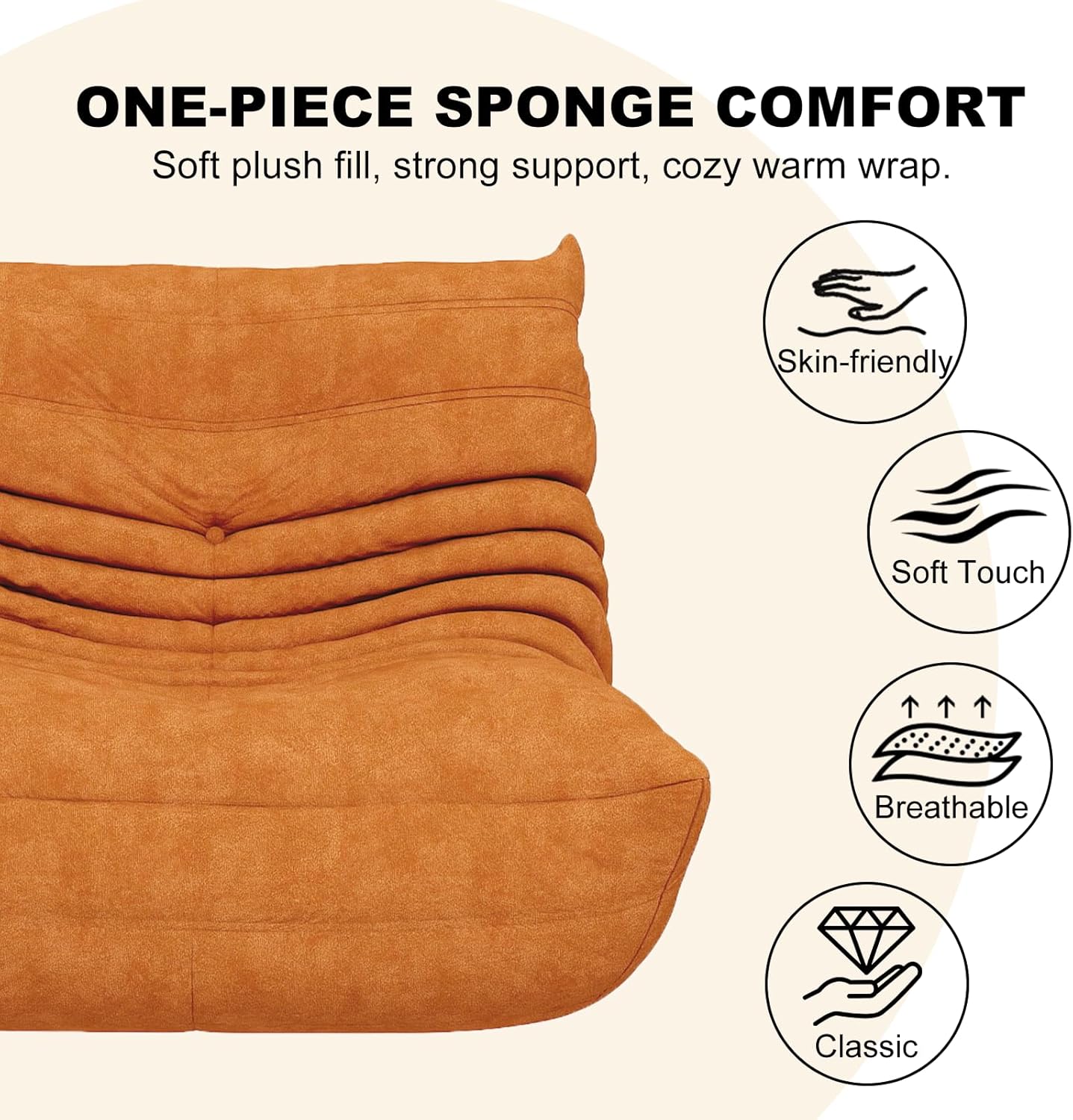Snug Sofee Bean Bag Chair for Adults, Bean Bag Sofa - Adult Size with Soft Waterproof Fabric for Living Room, Apartments, Reading Corner, Gaming, and Movie Venue (DarkOrange)