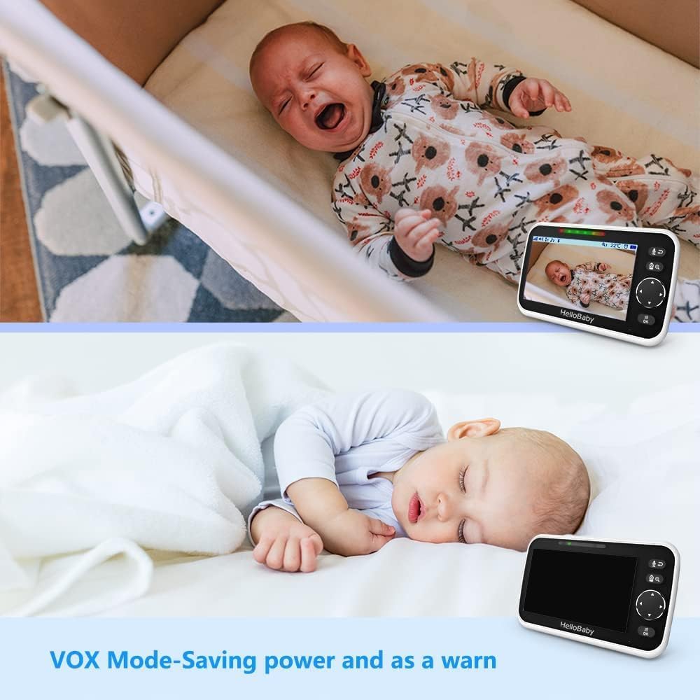 HelloBaby Upgrade 5'' Baby Monitor with 30-Hour Battery, 2 Cameras Pan-Tilt-Zoom, 1000ft Range Video Audio Baby Monitor No WiFi, VOX, Night Vision, 2-Way Talk, 8 Lullabies and Temperature