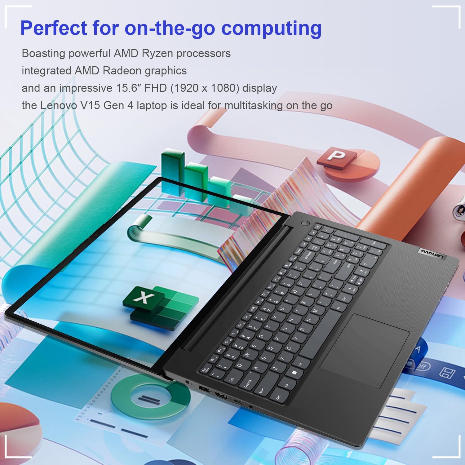 Lenovo Laptop V15 for Business, Home, Student, 15.6" FHD Anti-Glare, AMD Ryzen 7 7730U, 16GB RAM, 512GB SSD, HDMI, Type-C, Numeric Keypad, Webcam w/ Shutter, Wi-Fi 6, Win 11 Pro w/ AI Copilot, Black
