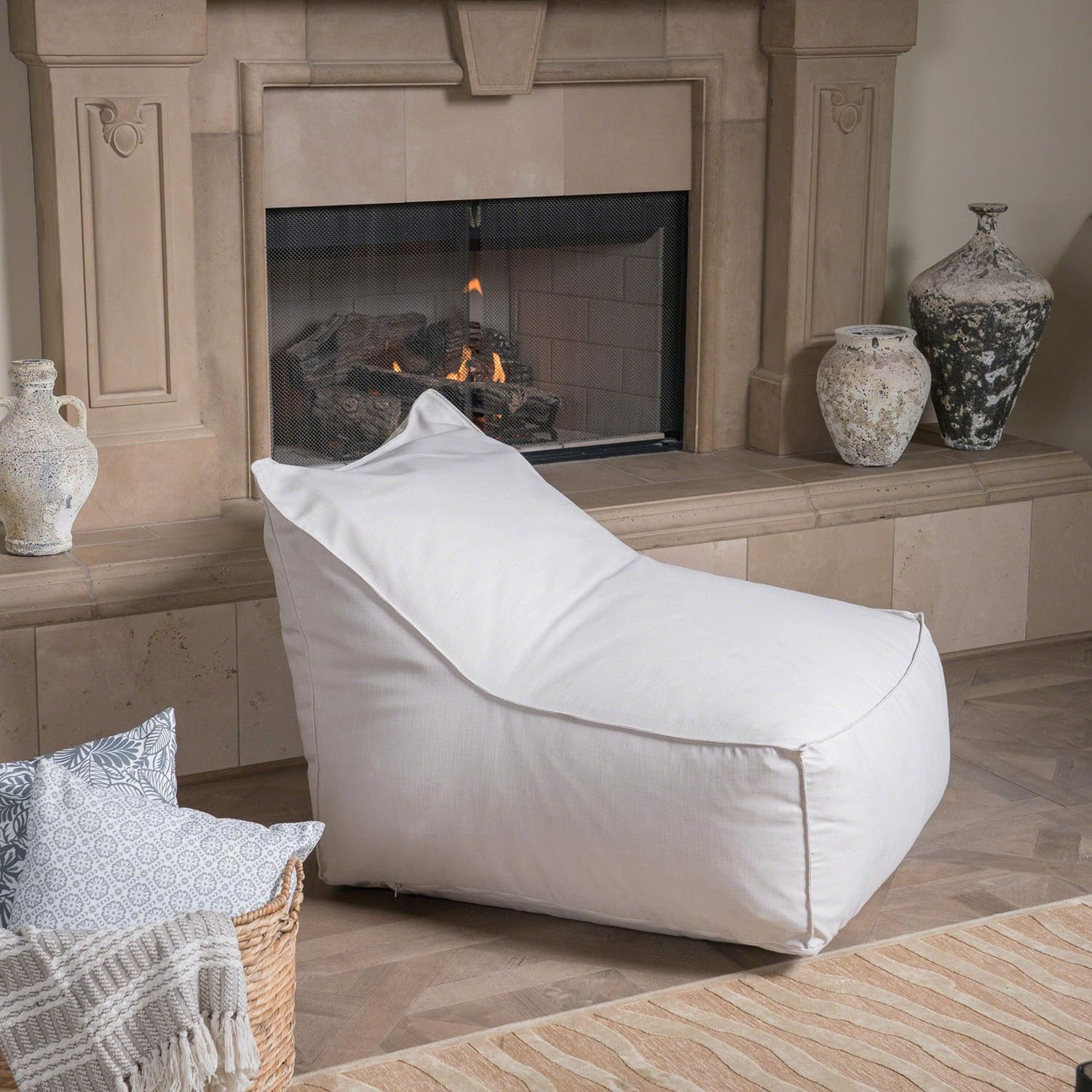 Christopher Knight Home Frank Indoor Khaki Fabric Bean Bag Lounger