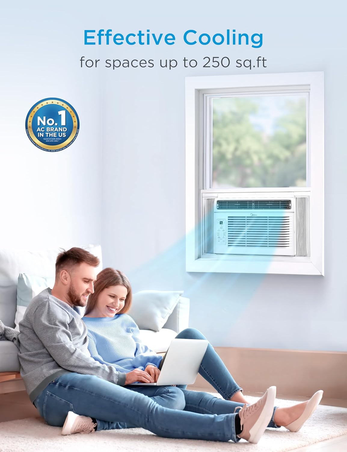 Midea 6,000 BTU Window Air Conditioner, 3-in-1 Cool/Fan/Dehumidifier Window AC Unit, Easycool Air Conditioner with Remote Control, Cools up to 250 Sq. Ft., Fits bedroom, study, office