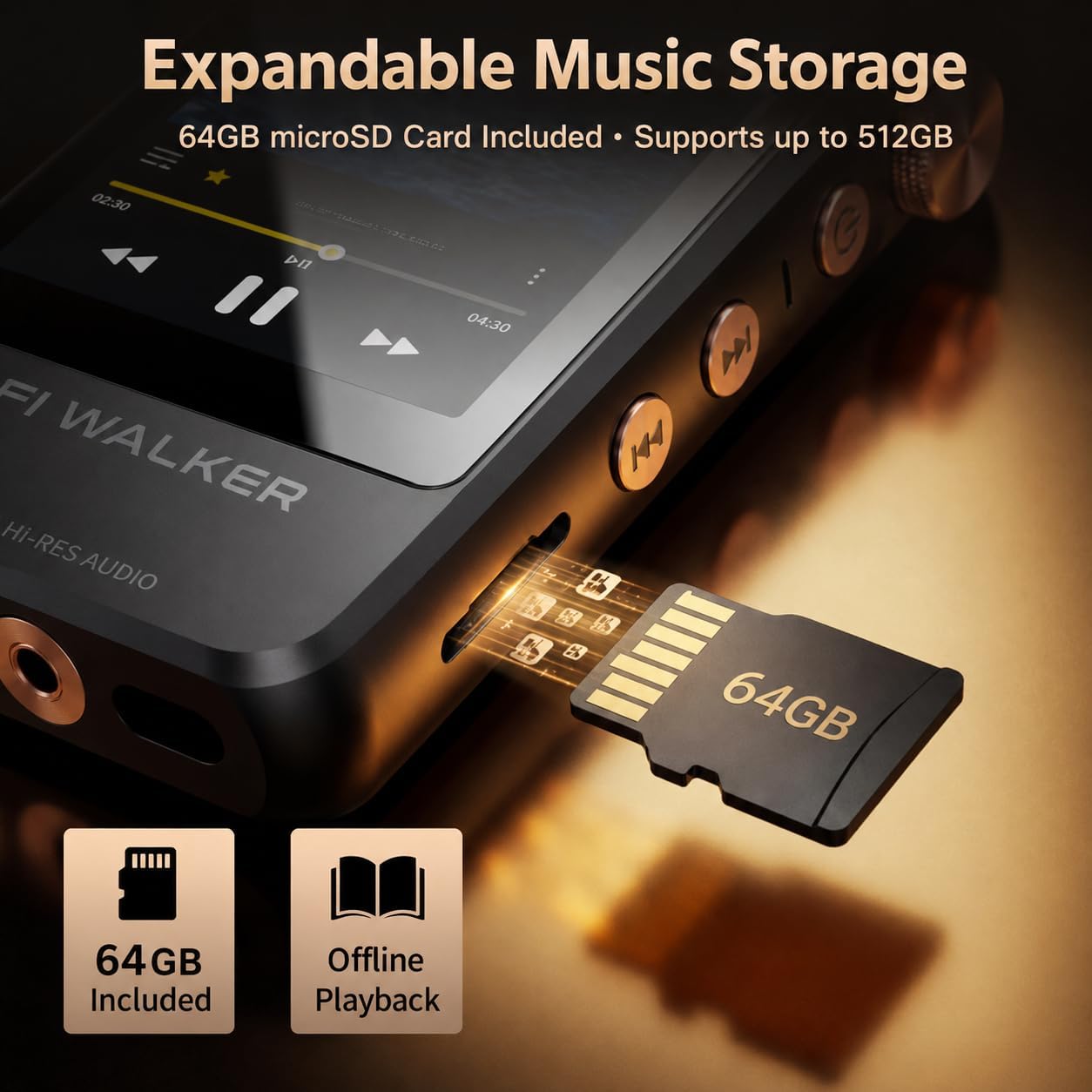 HIFI WALKER H20 Pro Hi-Res Music Player with Bluetooth, Digital Audio Player with 3.2" Touchscreen, Dual DAC, 3.5mm & 4.4mm Balanced Output, USB DAC, 64GB Micro SD Card Included