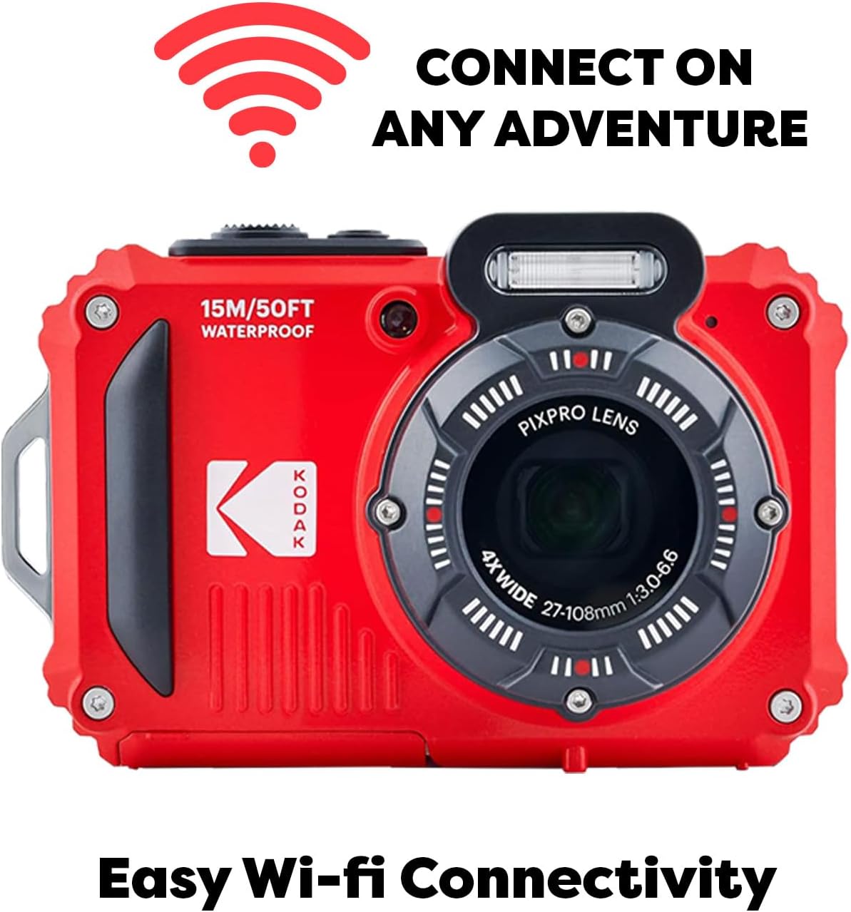 Kodak PIXPRO WPZ2 Rugged Waterproof Shockproof Digital Camera 16MP 4X Optical Zoom 1080P Full HD Video, 2.7" LCD (Red) Bundle with Camera Case, SanDisk 32GB microSDHC Card (4 Items)