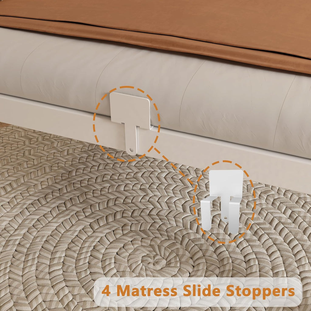 16 Inch Twin Size Bed Frames, Platform Bed with Metal Gaskets, Metal Bedframe No Box Spring Needed, DIY Headboard, Anti-Slip Mattress Stopper, Round Corner Leg, Easy Assembly, White