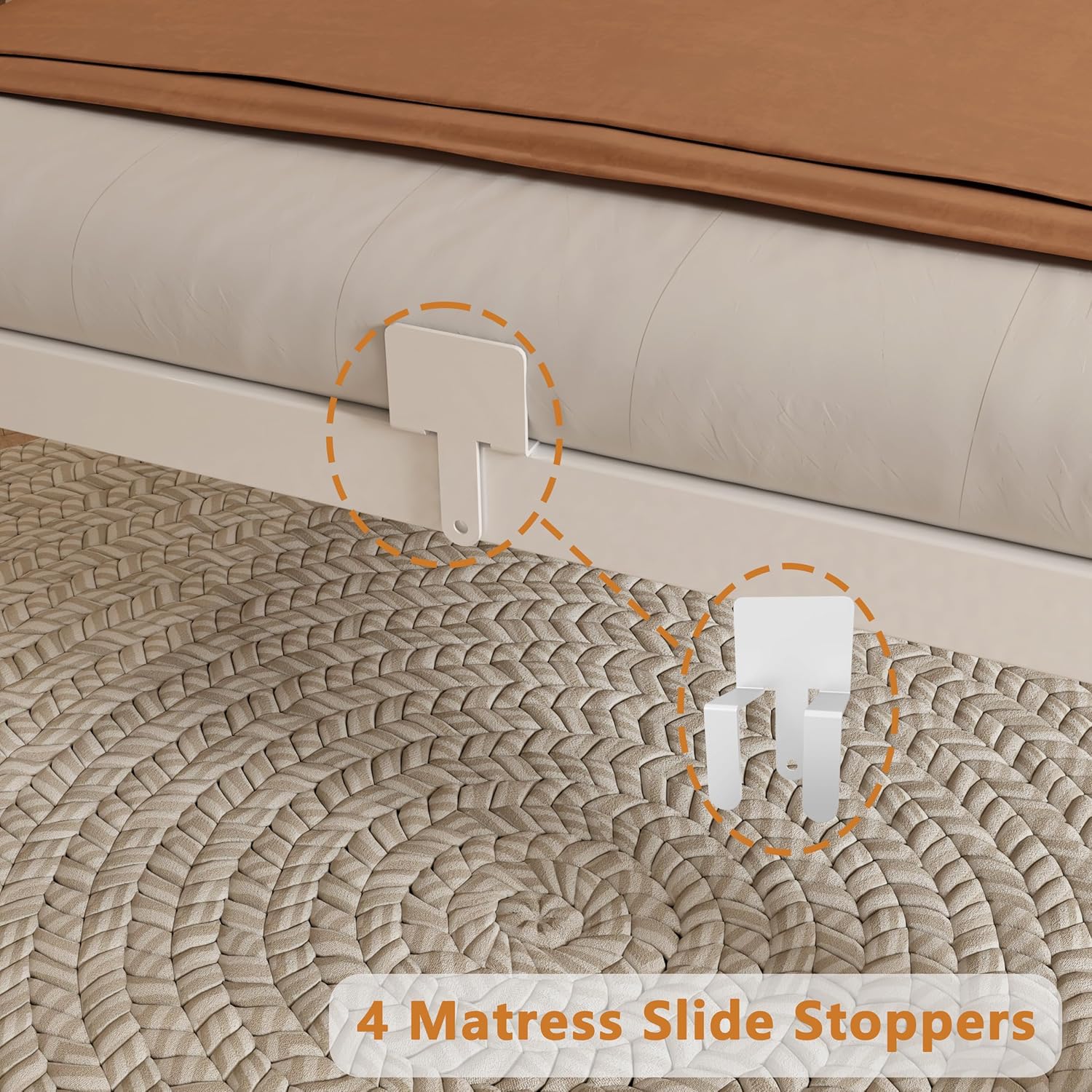16 Inch Twin Size Bed Frames, Platform Bed with Metal Gaskets, Metal Bedframe No Box Spring Needed, DIY Headboard, Anti-Slip Mattress Stopper, Round Corner Leg, Easy Assembly, White