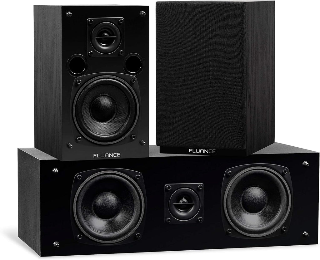 Fluance Elite High Definition Compact Surround Sound Home Theater 5.0 Channel Speaker System Including 2-Way Bookshelf, Center Channel and Rear Surround Speakers - Black Ash (SX50BC)