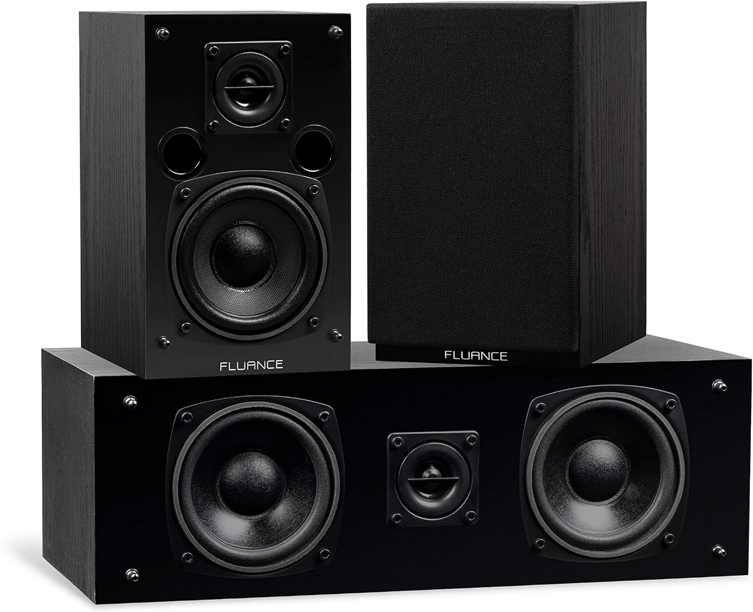 Fluance Elite High Definition Compact Surround Sound Home Theater 5.0 Channel Speaker System Including 2-Way Bookshelf, Center Channel and Rear Surround Speakers - Black Ash (SX50BC)