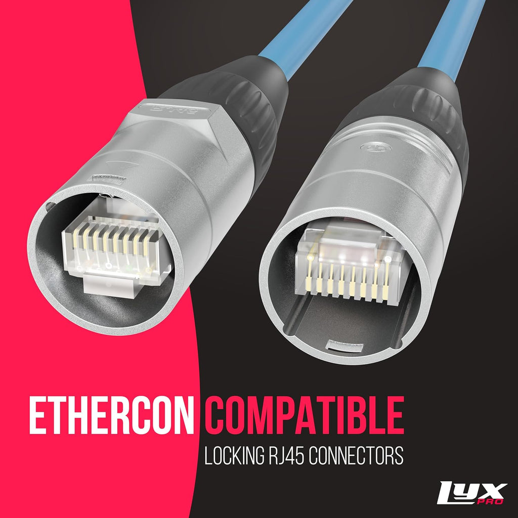 LyxPro 250 Feet Shielded CAT6 Ethercon Cable - Professional Audio & Lighting RJ45 Cable, Studio-Grade Sound Transmission, Extreme Durability - Blue