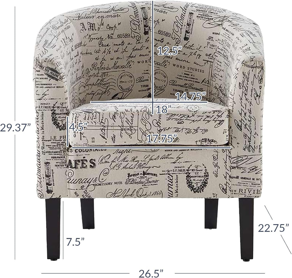 BELLEZE Accent Barrel Chair, Linen Round Chair Club Tub Sofa Corner Chair with Flared Legs and Cozy Soft Padding for Living Room Bedroom Waiting Room - Black & Beige