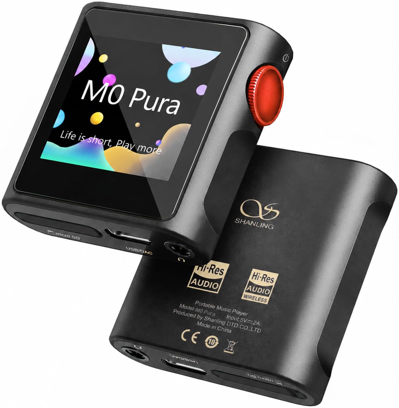 SHANLING M0 Pura HiFi Music Player,Hi-Res MP3 Player,DAC/AMP,2X CS43131 DAC,Bluetooth 5.0,APP Control,LDAC/SBC/AAC,3.5mm/Type-C Jack,Support USB Audio 384kHz /32bit,250mW@32Ω,MTouch OS (M0 Pura BK)