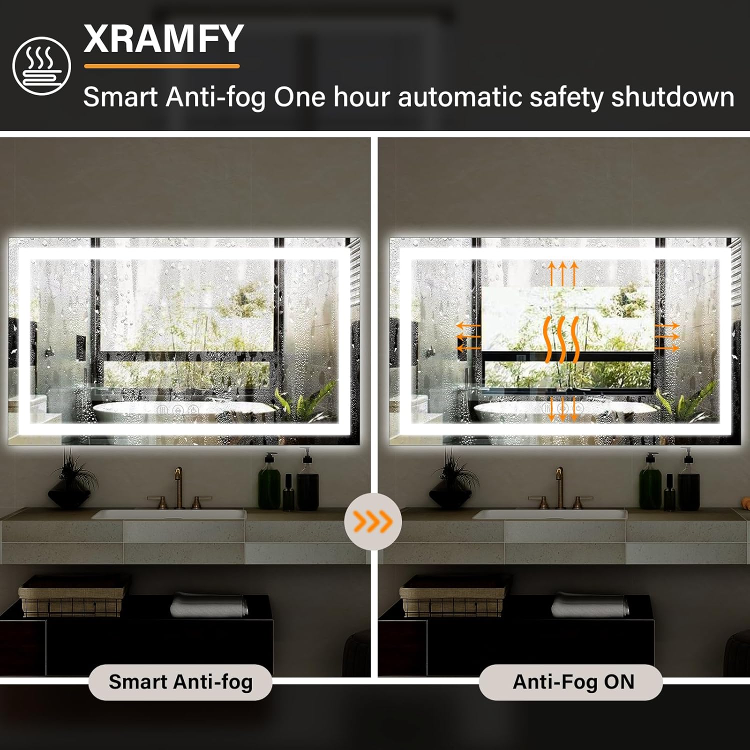 XRAMFY 40"x 60"LED Bathroom Mirror, Backlit + Front Lit, LED Bathroom Mirror with Lights for Wall, 3 Colors, Anti-Fog, Dimmable Brightness, Tempered Glass