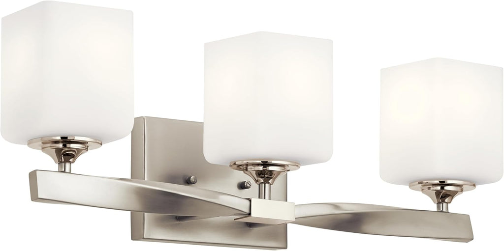 Kichler Marette 22.75" Vanity Light in Brushed Nickel, 3-Light Modern Bathroom Light with Satin Etched Cased Opal Glass, (22.75" W x 8" H), 55002NI