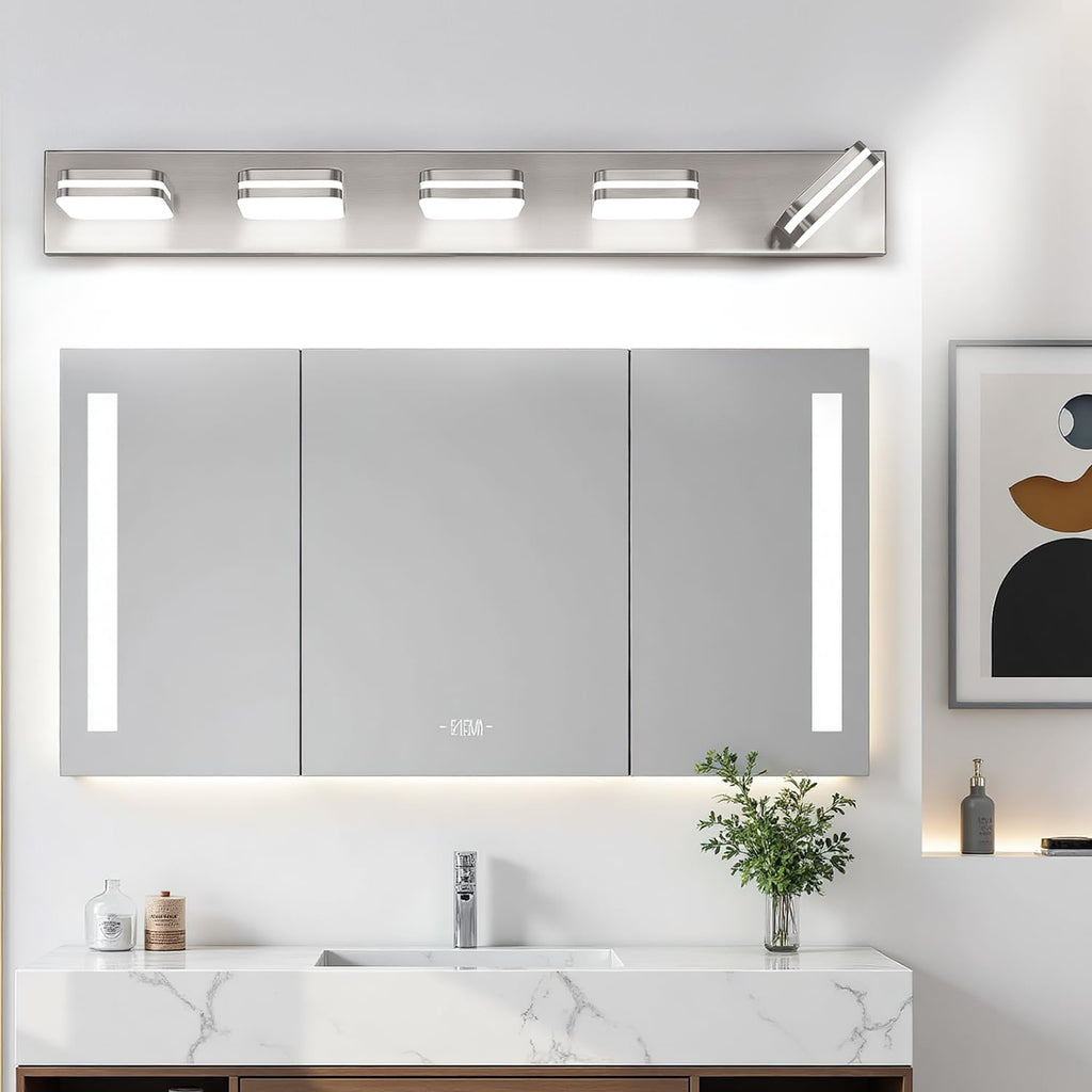 360° Rotate LED Bathroom Vanity Light Fixtures, 2100LM Acrylic Brushed Nickel Vanity Lights for Bathroom, Modern Wall Lighting Fixtures Over Mirror Kitchen Living Room (Natural White Light 5000K)