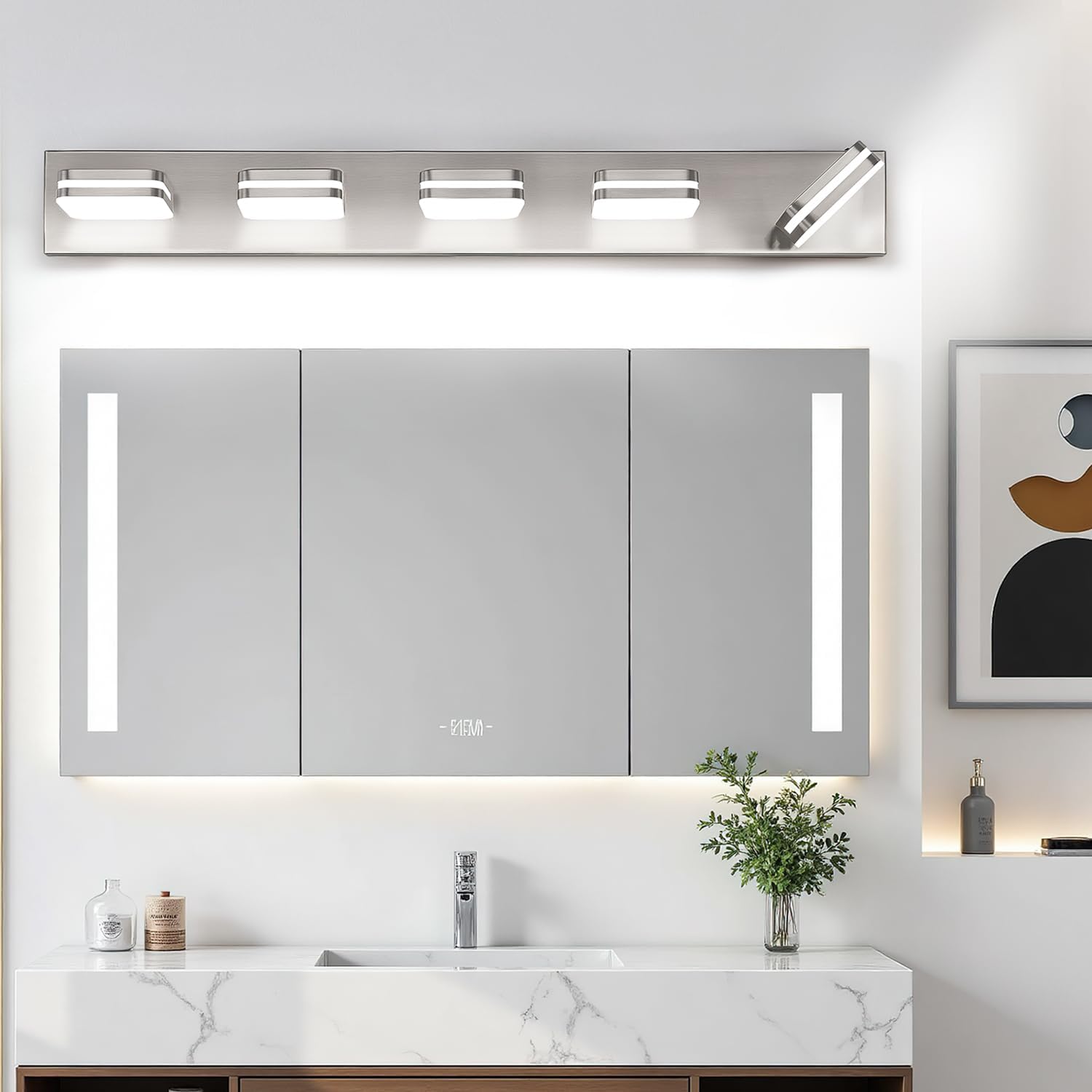 360° Rotate LED Bathroom Vanity Light Fixtures, 2100LM Acrylic Brushed Nickel Vanity Lights for Bathroom, Modern Wall Lighting Fixtures Over Mirror Kitchen Living Room (Natural White Light 5000K)