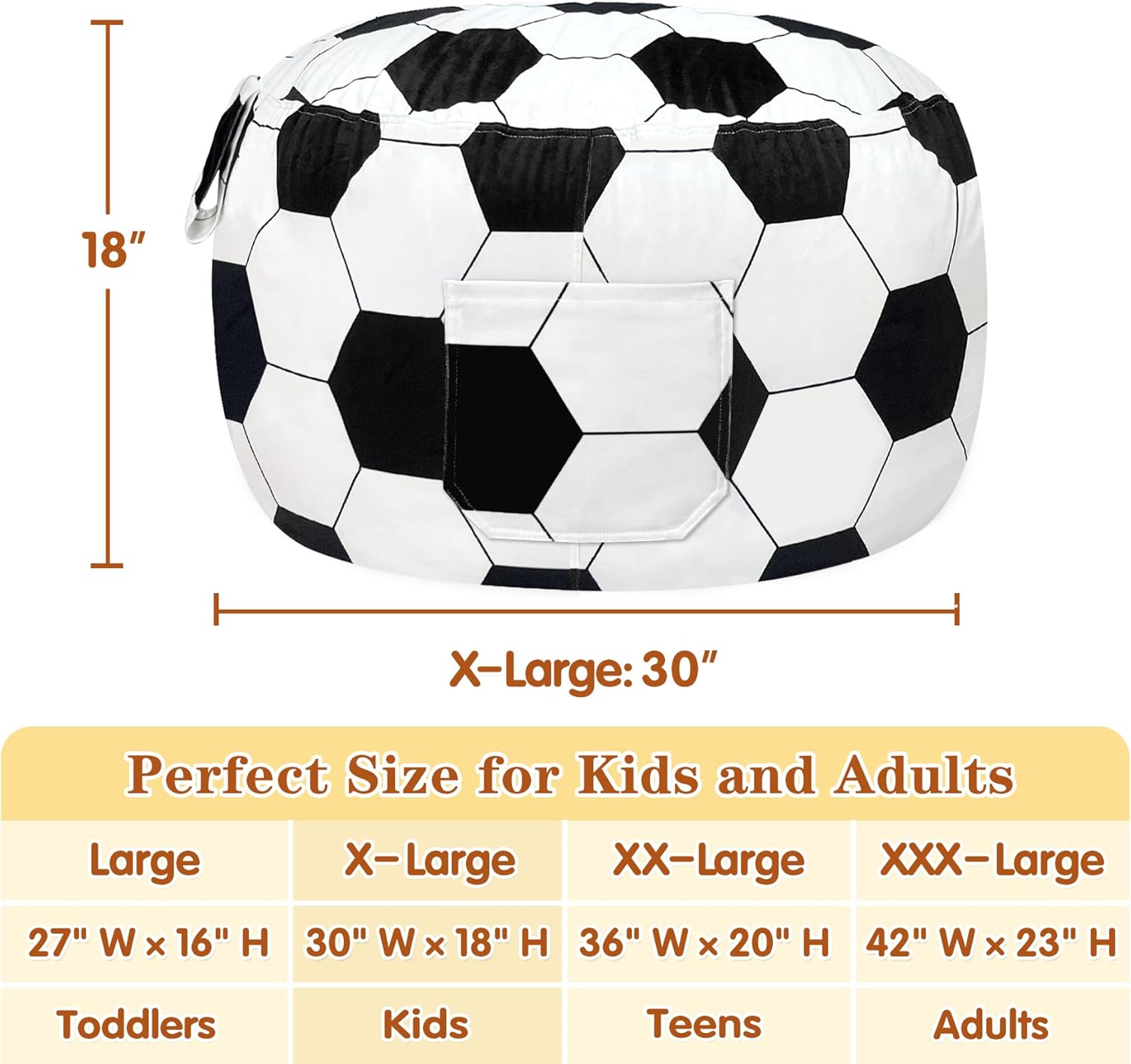Jorbest Soccer Bean Bag Chair for Kids and Teens, Memory Foam Bean Bag Chairs with Washable Velvet Cover, Soccer Bean Bag Sofa for Lounging, Gaming, Reading, Sports Room Decor, X-Large 30" W x 18" H