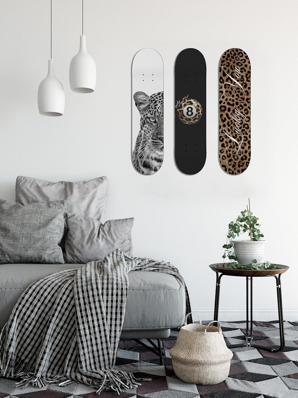 TwoDays Stockholm Cheetah Skateboard Wall Decor - Leopard Print Modern Style Wall Mount Art Set for Men's Apartment & Dorm, Cool Skate Deck, Trendy Skater Room Design (Set of 3)