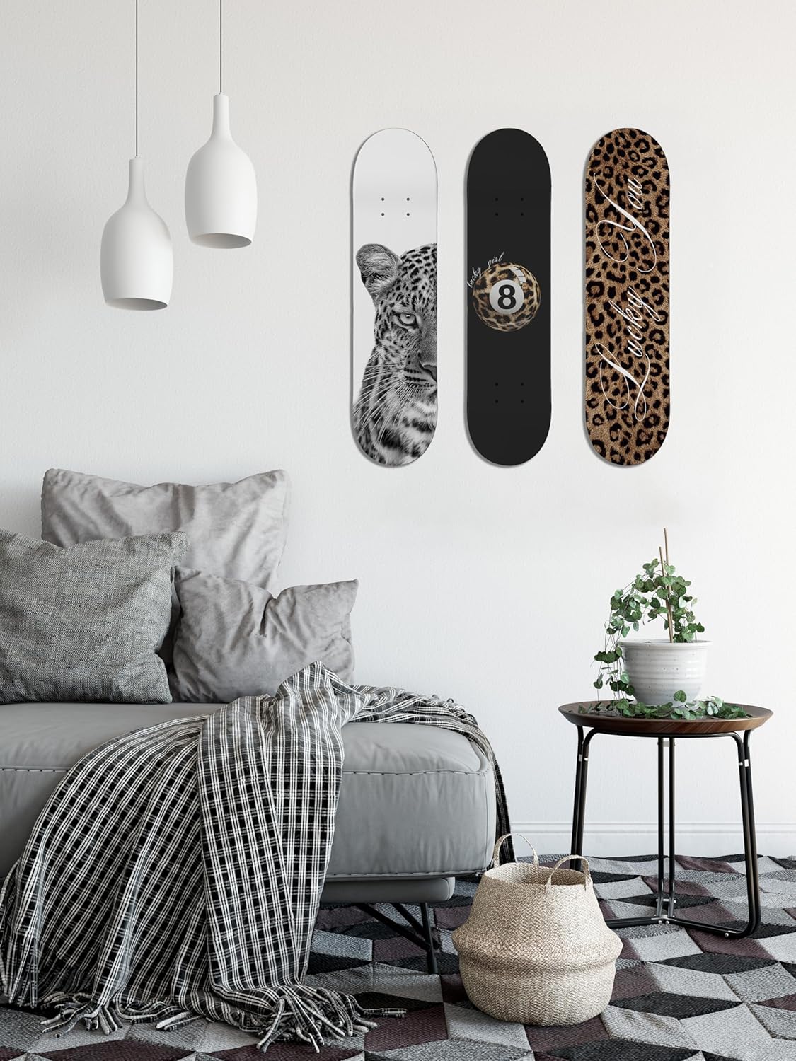 TwoDays Stockholm Cheetah Skateboard Wall Decor - Leopard Print Modern Style Wall Mount Art Set for Men's Apartment & Dorm, Cool Skate Deck, Trendy Skater Room Design (Set of 3)