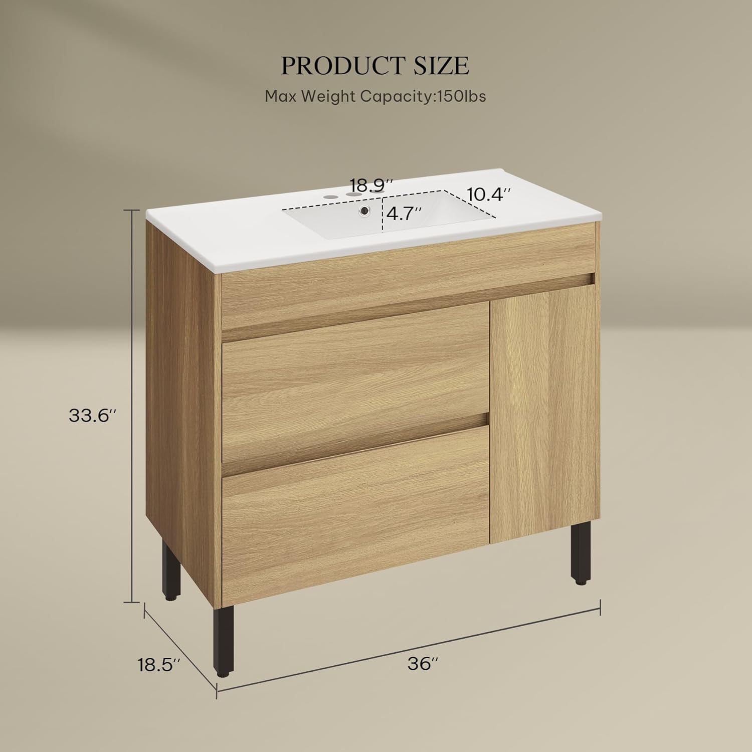 YITAHOME 36 Inch Bathroom Vanity with Sink, Bathroom Cabinet Vanity for Media Space, Freestanding Storage Bathroom Vanity with 1 Soft Closing Cabinet & 2 Drawers