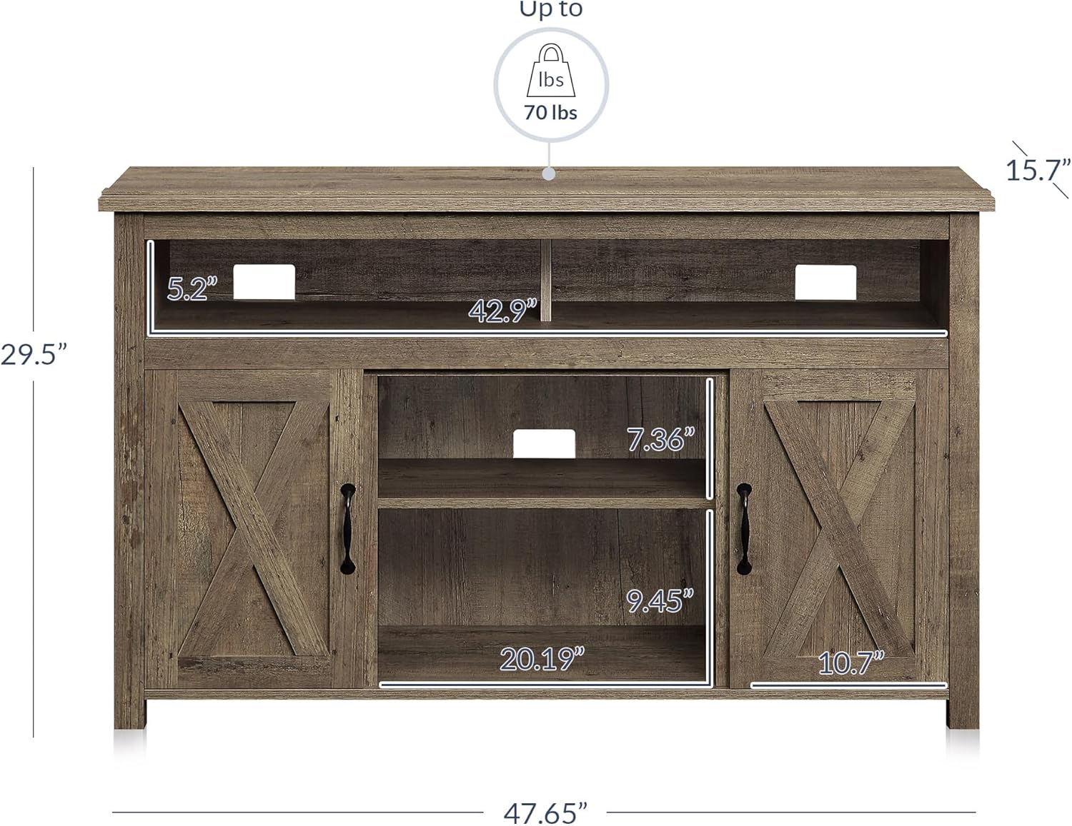 BELLEZE Modern 48 Inch Barn Door Wood TV Stand & Media Entertainment Center Console Table for TVs up to 50 Inches with Two Open Shelves and Cabinets - Corin (Classic Wood)