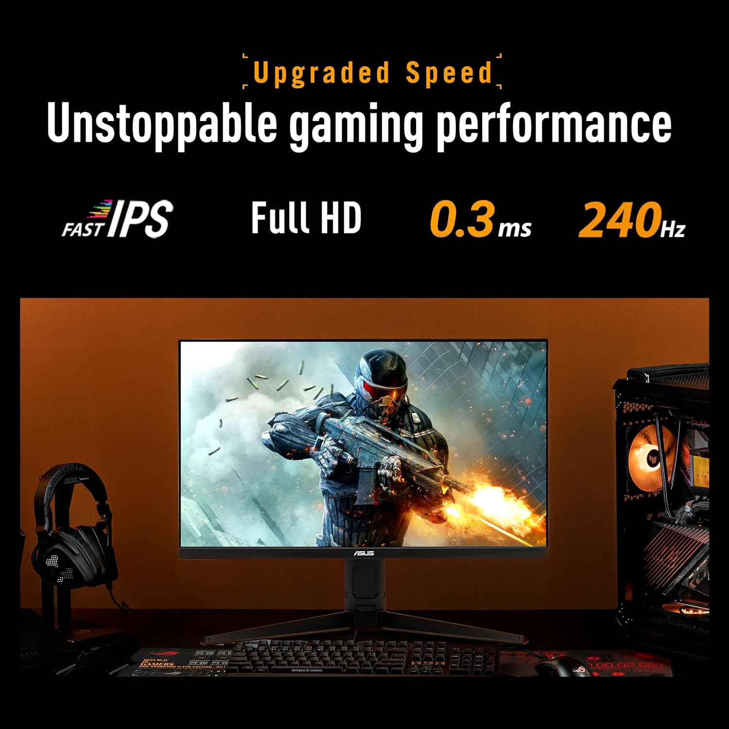ASUS TUF Gaming Series 5 23.8” 1080P Monitor (VG249QML5A) - Fast-IPS, 240Hz, 0.3ms, G-SYNC Compatible, FreeSync Premium, 99% sRGB, Height Adjustable, DisplayWidget, Gaming AI, 3 yr Warranty