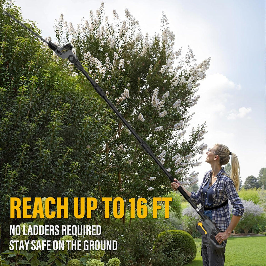 2-in-1 Cordless Pole Saw & Hedge Trimmer Compatible with Dewalt 20V Max Battery, 18" Dual-Action Blade & 8" Pole Saw Attachment, Sectional Extension Pole Up to 16 FT, Tree Trimmer (Tool Only)