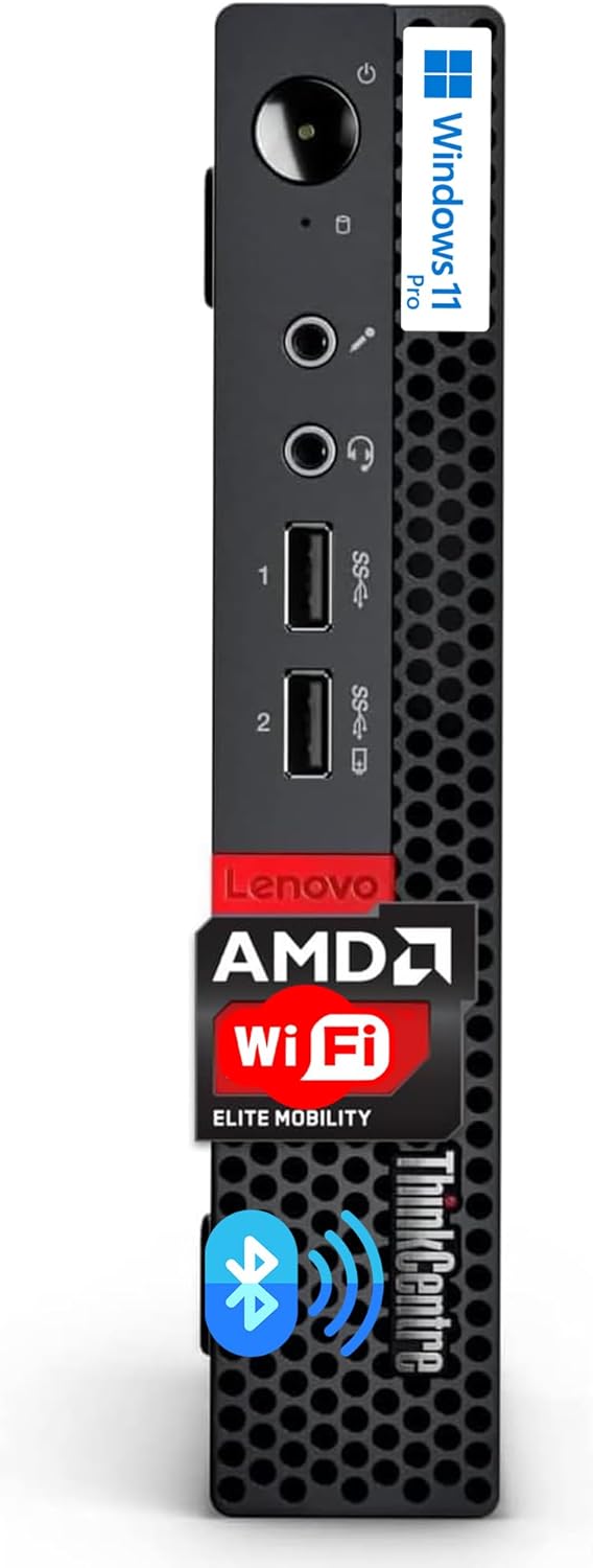 Lenovo ThinkCentre Micro Desktop, 16GB DDR4 RAM, 1TB SSD Drive, AMD Processor & Graphics, Dual-Display Support, Wi-Fi, Bluetooth, USB, RJ-45, Windows 11 Pro, Business-Grade, Home-Friendly