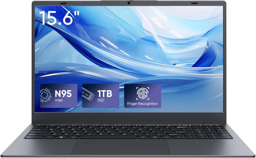 Laptop Computer, 1TB SSD, 12GB RAM Laptops, Quad Core N95 Processor, 15.6" FHD IPS Display, Laptop Support Fingerprint, WiFi 5, BT 5.0, USB-C, HDMI, Black