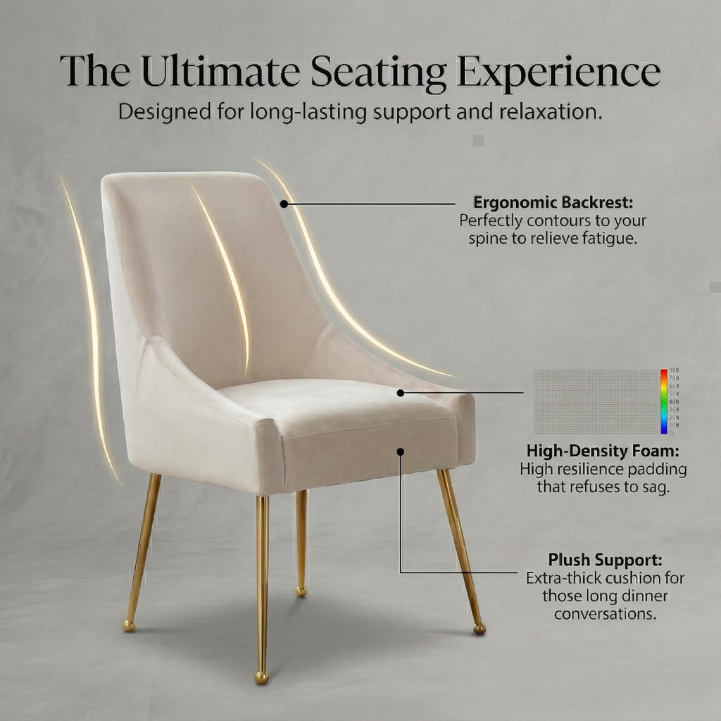 Modern Velvet Dining Chairs Set of 2, Contemporary Upholstered Furniture Collection with Polished Gold Metal Legs, Elegant Accent Chairs for Kitchen Living Room(White)