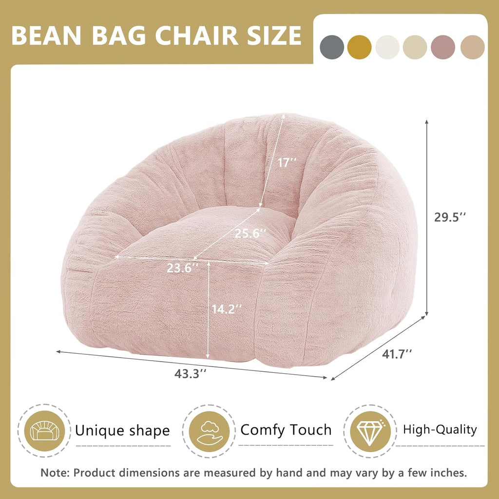 Bean Bag Chair for Adults, Soft Faux Fur Giant Beanbag Chairs, Oversized Cozy Bean Bag Couch Large Reading Chair, Comfy Bean Bag Sofa for Living Room, Bedroom & Dorm, Dusty Pink