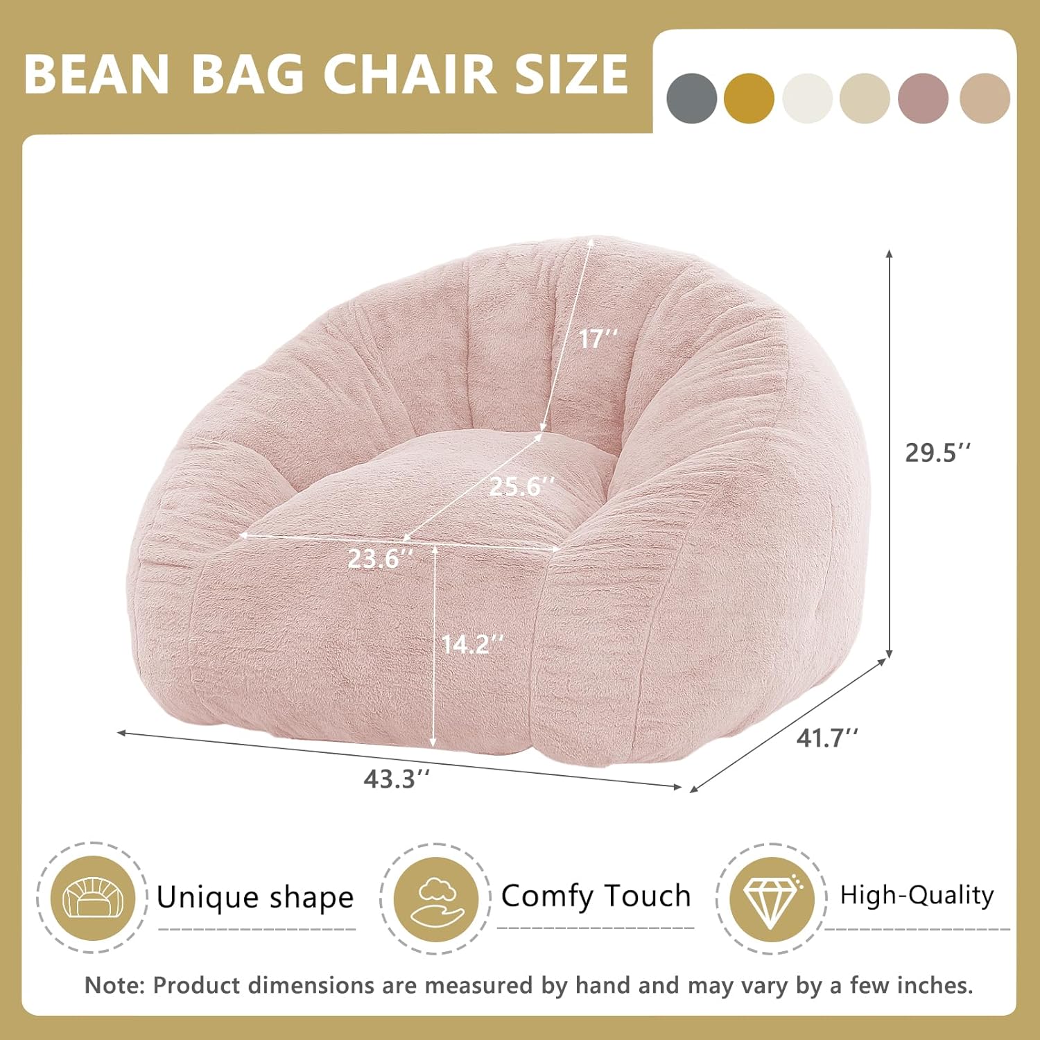 Bean Bag Chair for Adults, Soft Faux Fur Giant Beanbag Chairs, Oversized Cozy Bean Bag Couch Large Reading Chair, Comfy Bean Bag Sofa for Living Room, Bedroom & Dorm, Dusty Pink