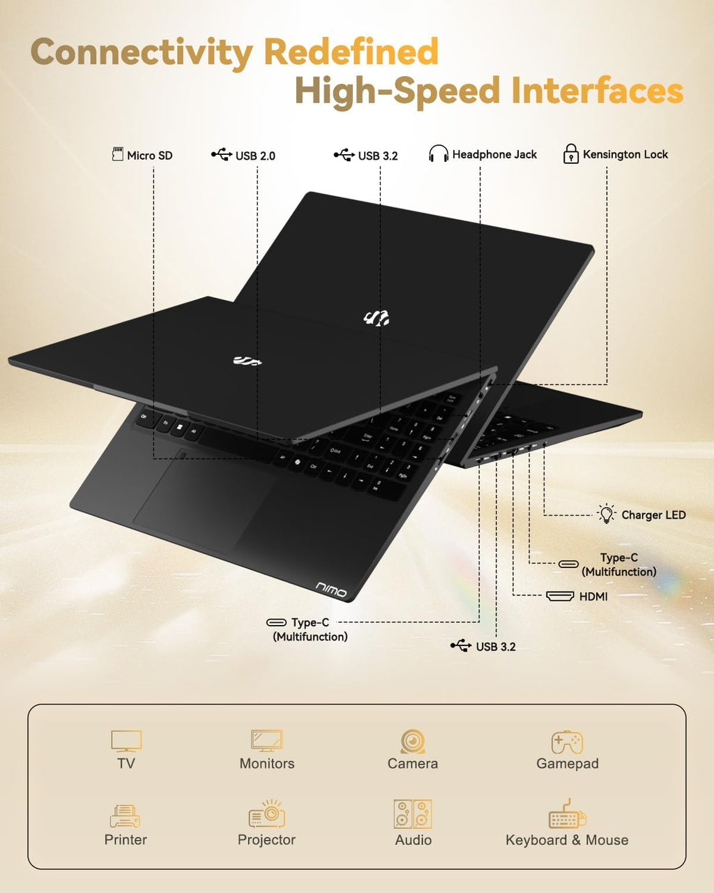 NIMO 15.6" Light-Gaming-Laptop, 8 Cores AMD Ryzen 7 Pro 6850U 32GB RAM 1TB SSD (Beat i7-1360P Up to 4.7GHz) Radeon 680M 100W Fast PD FHD Backlit Keyboard for Content Creators & Student 2-Yr Warranty