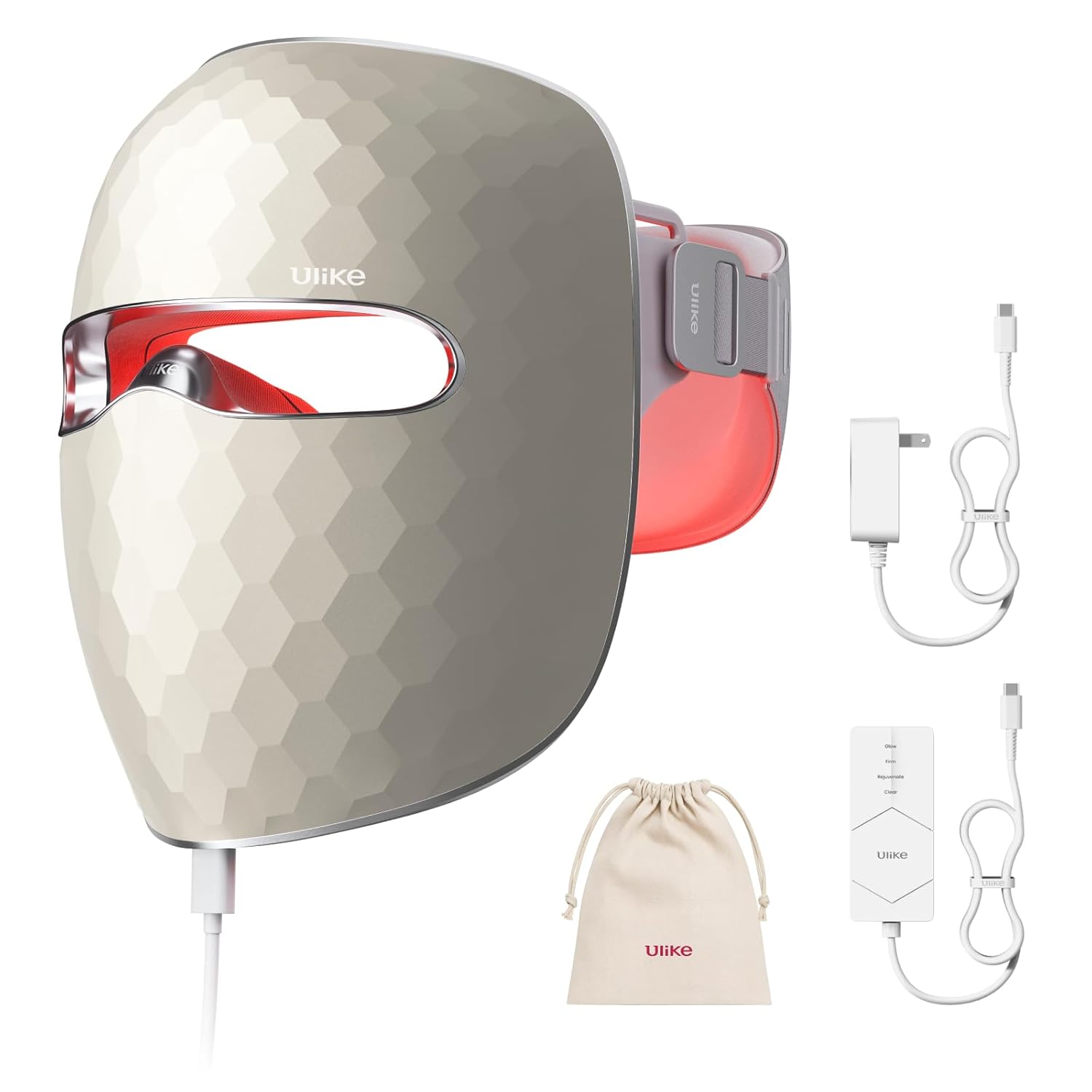 Ulike ReGlow LED Face Mask, Red Light Therapy for Face, Red, Blue, Yellow & Infrared Light Therapy for Acne & Anti-Ageing, Cordless, Remote Control, Eye Protection, Home Skincare Device for Women Wife