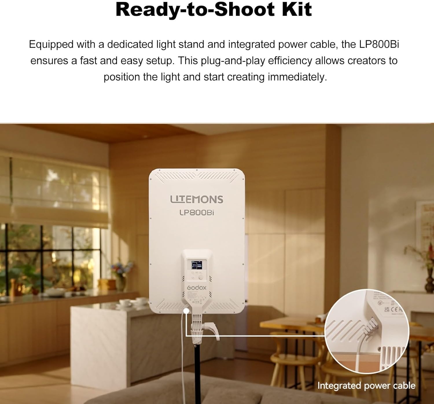 Godox LP800Bi LP800 Bi Color Led Panel with LED Video Baby Stand 1.9M Stand, 85W CCT 2800K~6500K Dimmable Light, CRI ≈ 96 TLCI ≈ 98 Bluetooth Control Studio Lighting for Live Streaming Photography