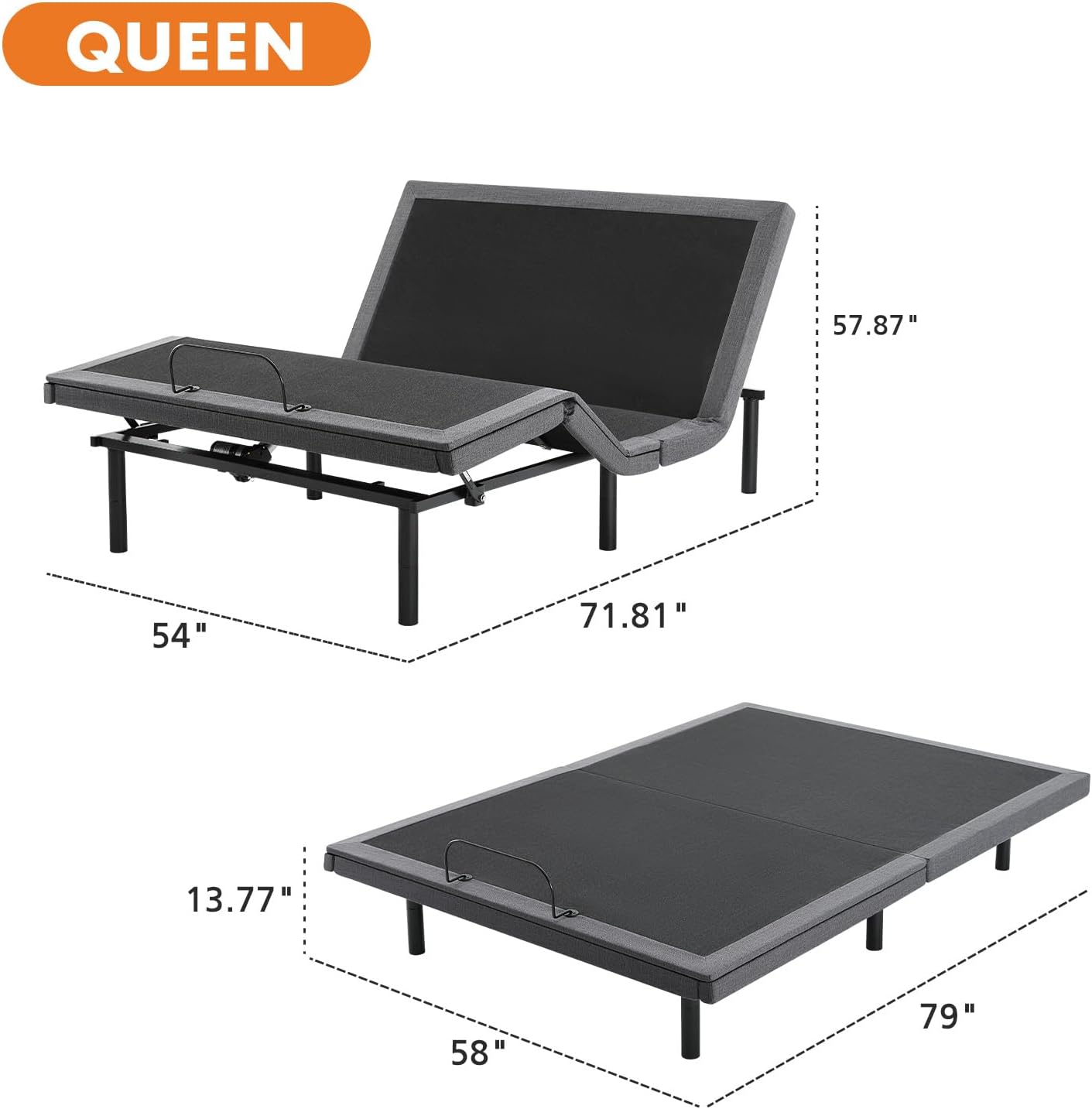 Sweetcrispy Electric Bed Queen, Ergonomic Adjustable Bed Frame with Wireless Remote, Head and Foot Incline, Zero Gravity with 2 USB Ports, Anti-Snore, Easy Assembly