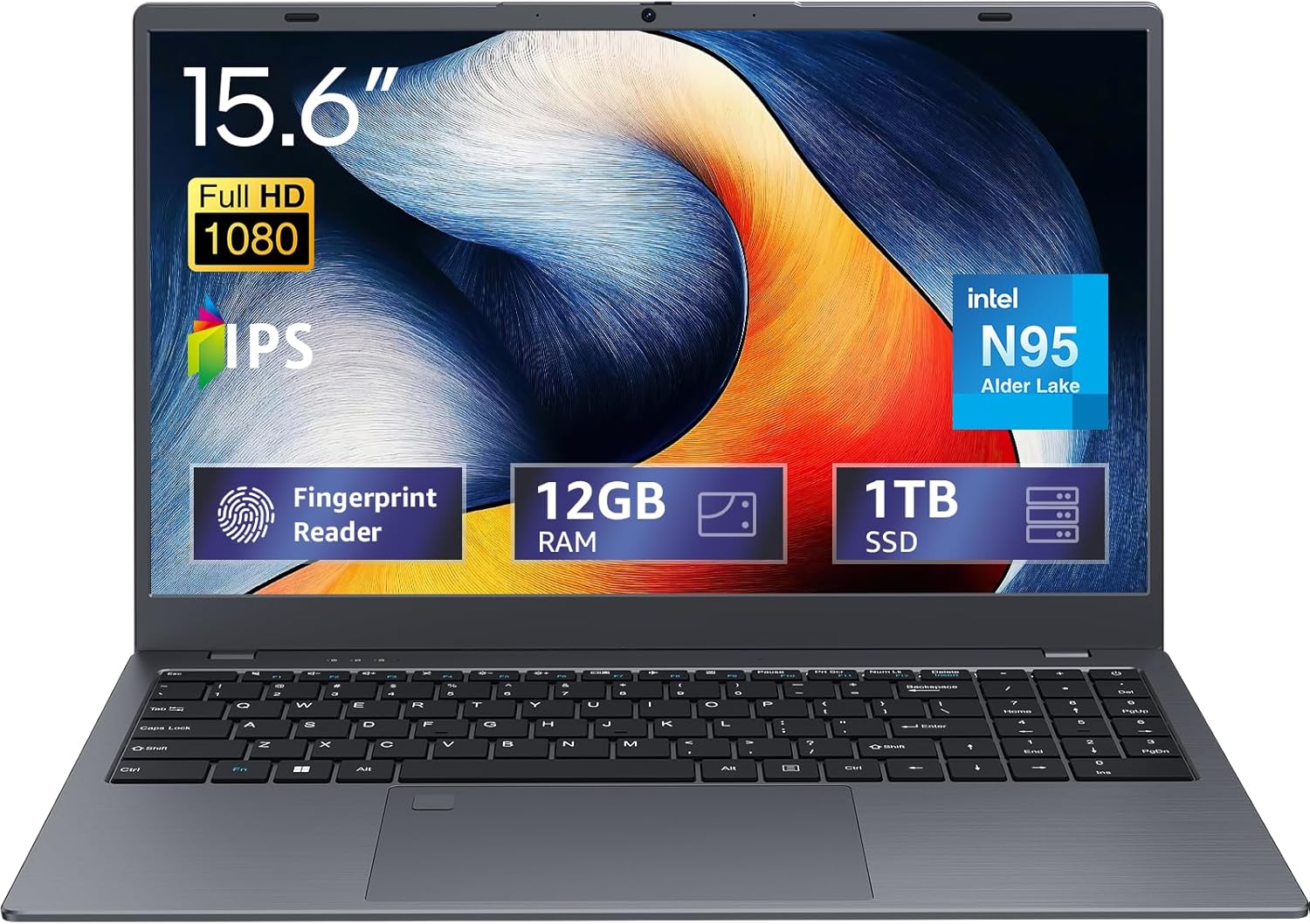 UOWAMOU 15.6 IPS-FHD-Laptop, 12GB LPDDR5 RAM 1TB NVMe SSD Laptop Quad Core N95 (up to 3.4GHz), Multi-Ports Lightweight Computer for Student-Home WiFi 5 BT5.0