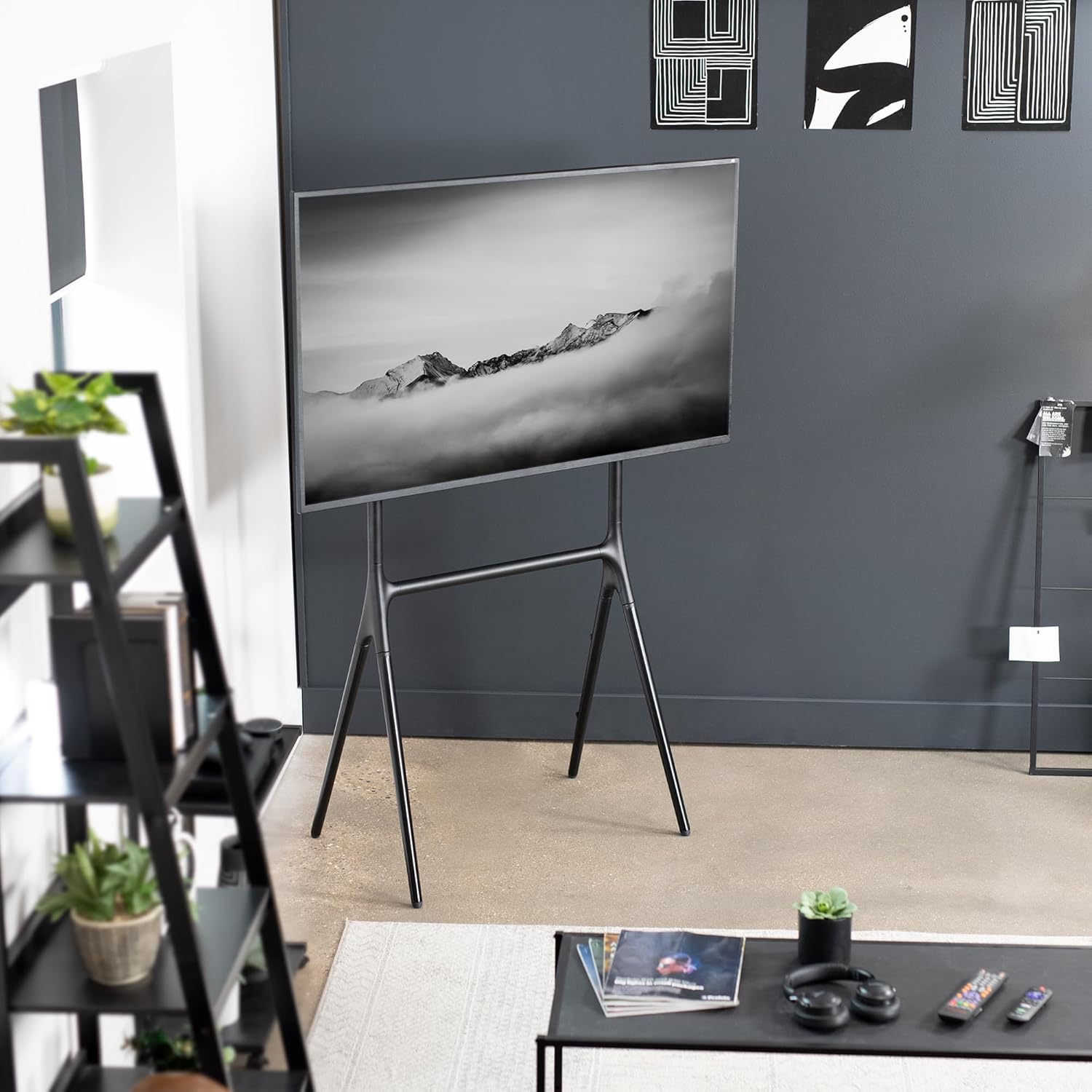 VIVO Artistic Easel 49 to 70 inch LED LCD Screen, Studio TV Display Stand, Adjustable TV Mount with 4 Legs, Black, STAND-TV70AB