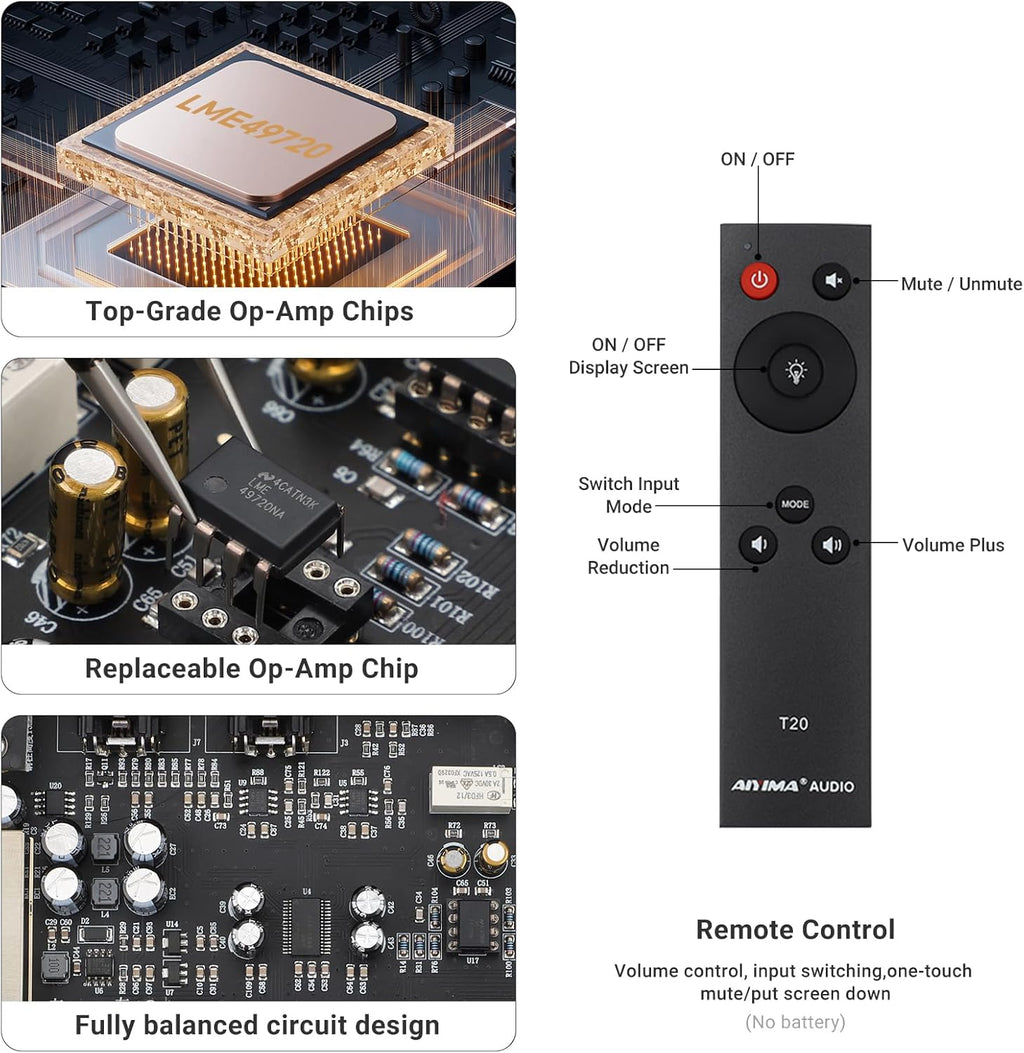 AIYIMA T20 Fully Balanced Tube Preamp for Home Audio - ECC83 Tube Design, Swappable Op-Amps & Tubes, XLR/RCA Inputs/Outputs, Pre-Amp for 2 Channel Stereo Hi-Fi Amplifier & 2.1 Theater Setup