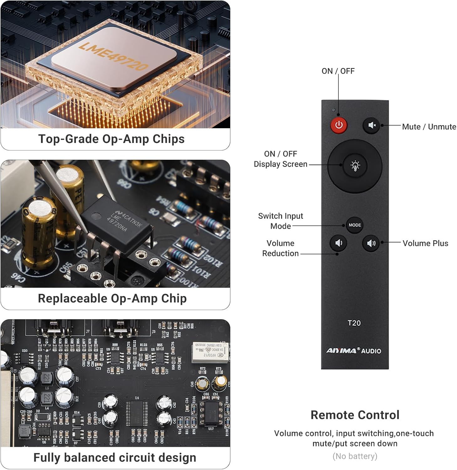 AIYIMA T20 Fully Balanced Tube Preamp for Home Audio - ECC83 Tube Design, Swappable Op-Amps & Tubes, XLR/RCA Inputs/Outputs, Pre-Amp for 2 Channel Stereo Hi-Fi Amplifier & 2.1 Theater Setup