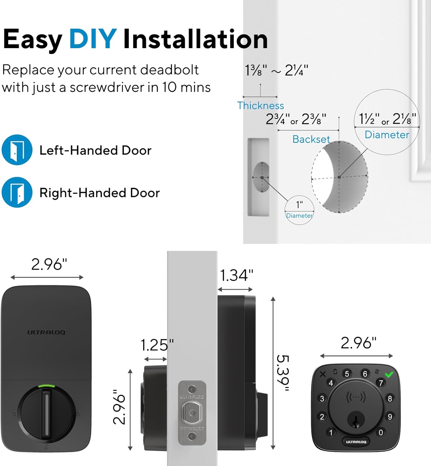 ULTRALOQ Bolt NFC Smart Lock, Tap to Unlock with Apple Home Key and Android NFC, Built-in WiFi Deadbolt, App Remote Control, Auto Lock, Works with Apple HomeKit, Alexa, Google, BHMA Certified