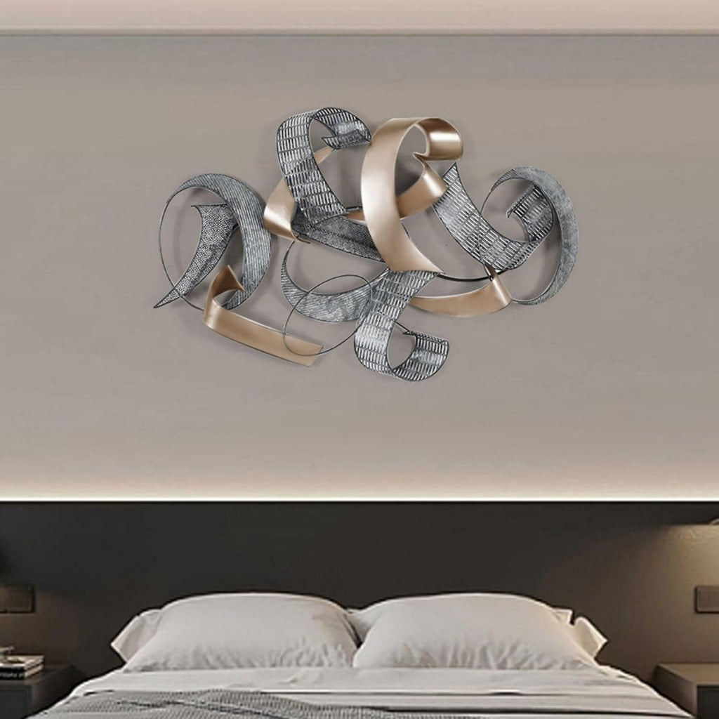 homary Large Metal Wall Art – 47.2" Modern 3D Abstract Geometric Overlapping Design, Iron Wall Decor for Living Room, Dining Room, Office