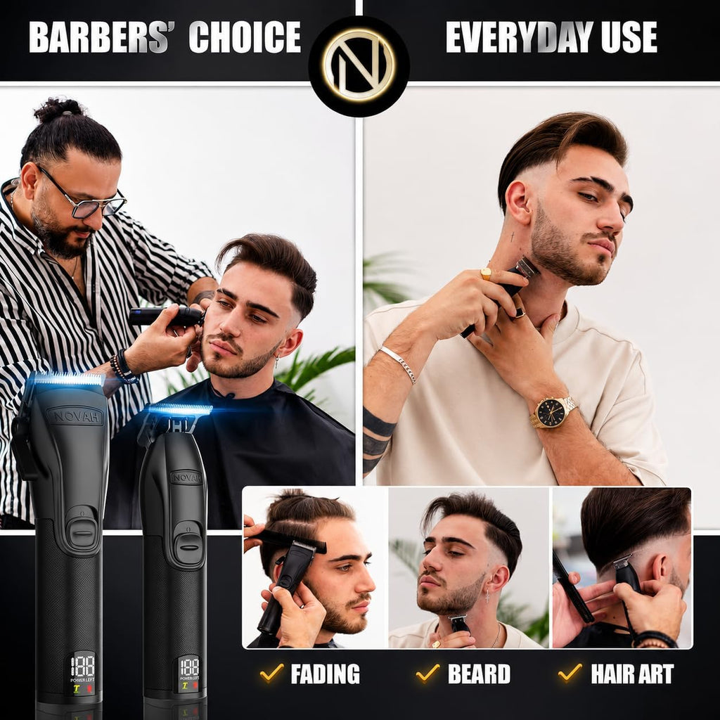 Novah® Professional Hair Clippers for Men, Professional Barber Clippers and Trimmer Set, Mens Cordless Hair Clipper for Barbers Haircut Kit Fade