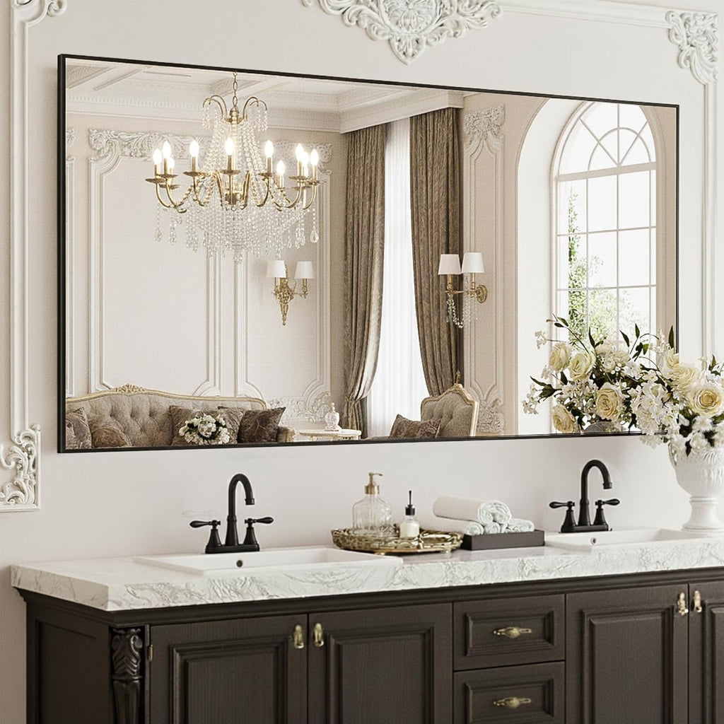 FICTOR Bathroom Vanity Mirror-Black,60x36 Inch, Shatterproof & Anti-Rust, Wall Mount Large Rectangle Mirrors with Metal Frame for Over Sink, Bathroom, Bedroom, Living Room,Entryway