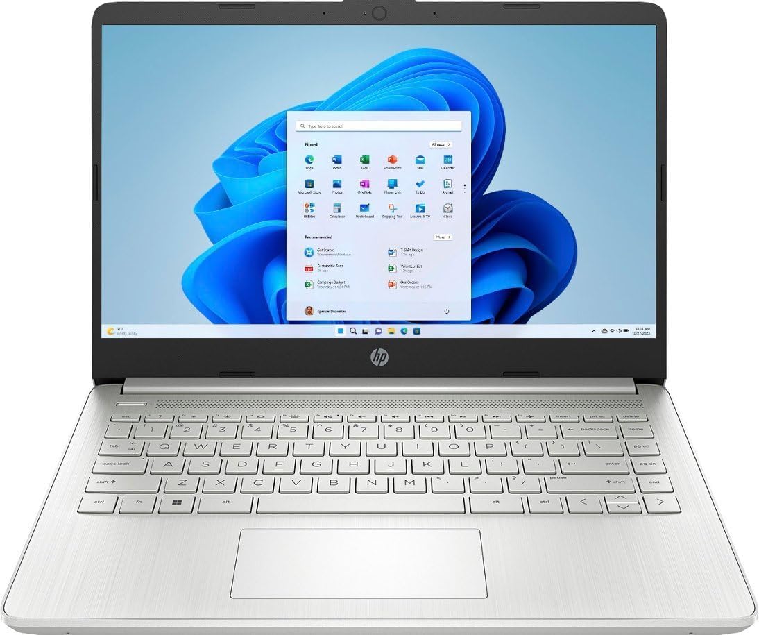 HP 14-dq0760dx 14 Inch HD Laptop Intel Celeron N4120 4GB DDR4 RAM 128GB eMMC Intel UHD Graphics Windows 11 Home in S Mode USB Type-C HDMI Ports, Natural Silver 9R334UA (Renewed)