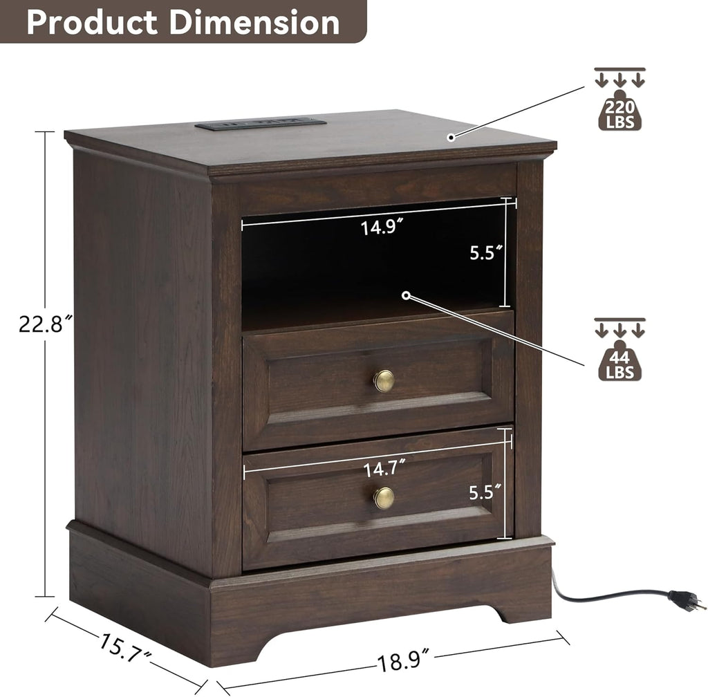 LOUVIXA Farmhouse Bedroom Sets of 4, 4Pcs Farmhouse Dresser Set .Including 9 Drawer Dresser, 5 Drawer Dressers and Nightstand Set of 2 with Charging Station (Brown Sets, 4 Pieces)