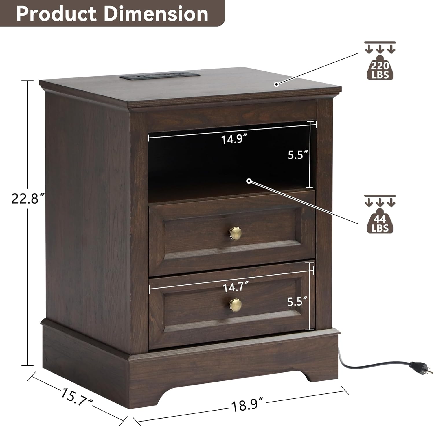 LOUVIXA Farmhouse Bedroom Sets of 4, 4Pcs Farmhouse Dresser Set .Including 9 Drawer Dresser, 5 Drawer Dressers and Nightstand Set of 2 with Charging Station (Brown Sets, 4 Pieces)